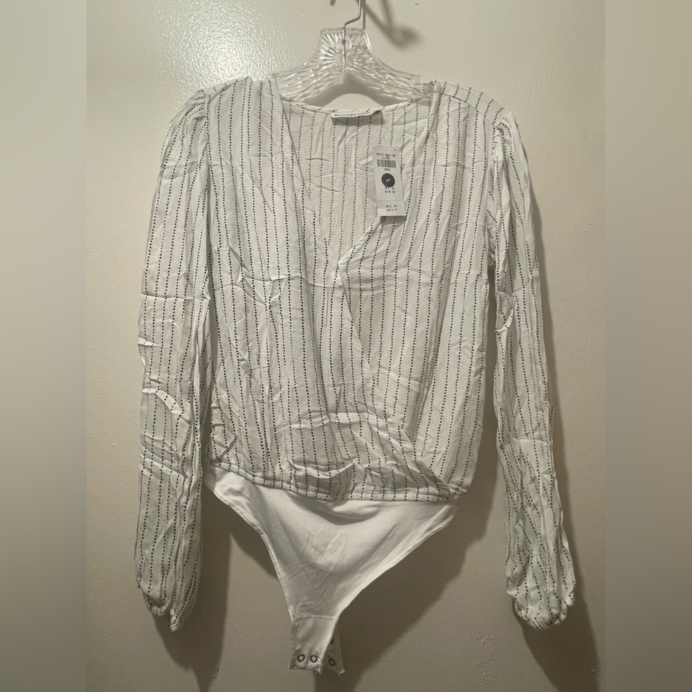 Abercrombie & Fitch White and Black Striped Bodysuit